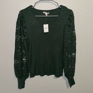 CATO knit sleeve blouse, fitter torso with loose knit sleeves